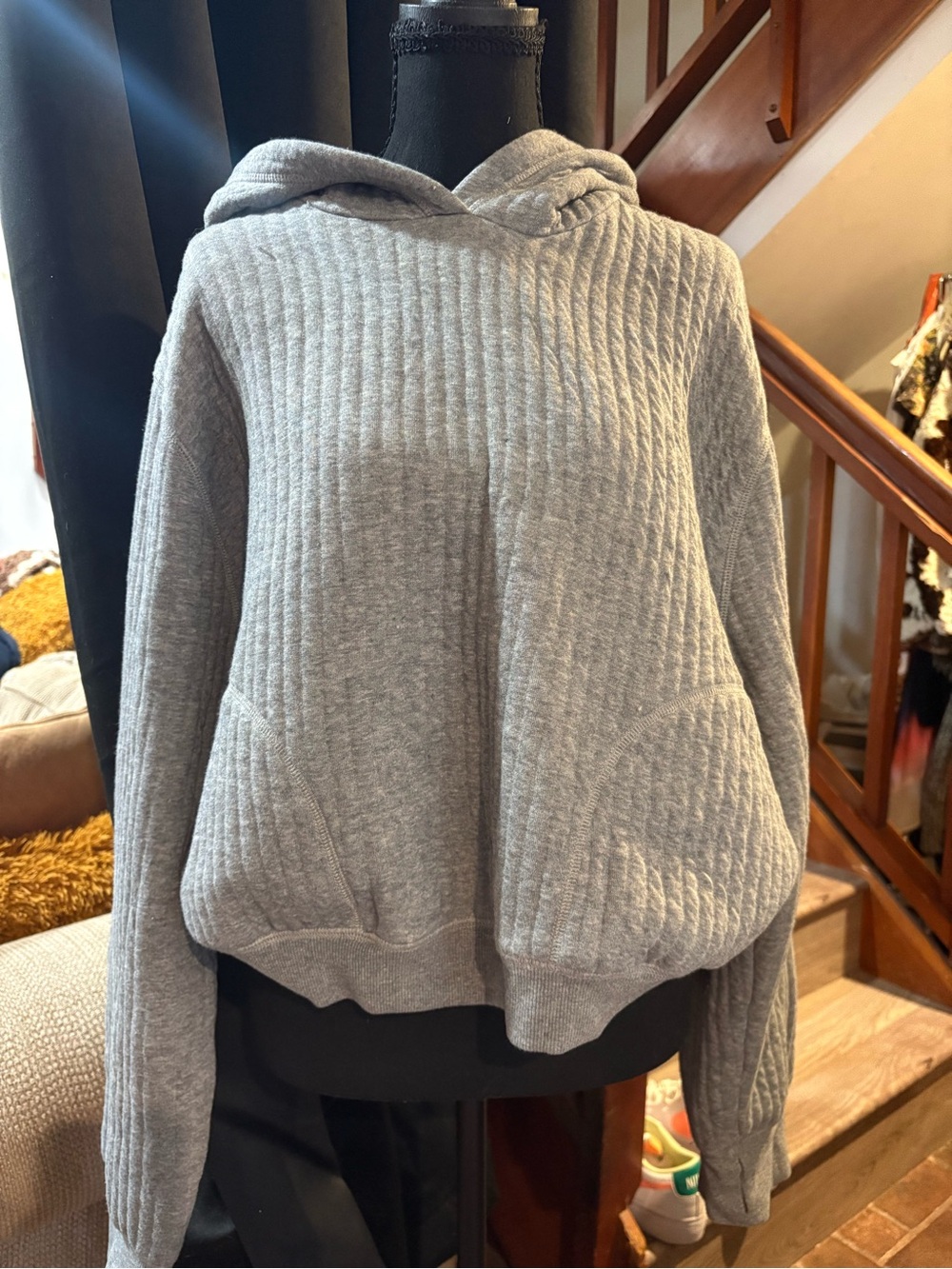Aerie Offline Cozy Quilted Hooded Pullover - Light Gray